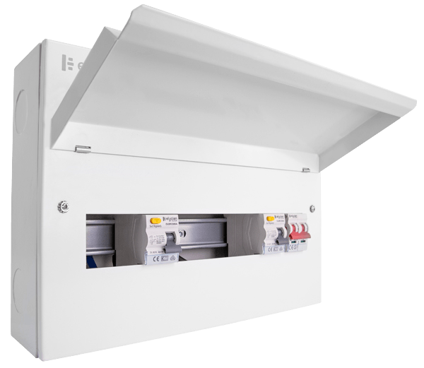 Scolmore CUEB16MSRCD10 Consumer Unit Split Load 16 Way Elucian Metal Consuner Unit With 100a Mains Switch & 2 X 80a Rccb (10 Free Ways)