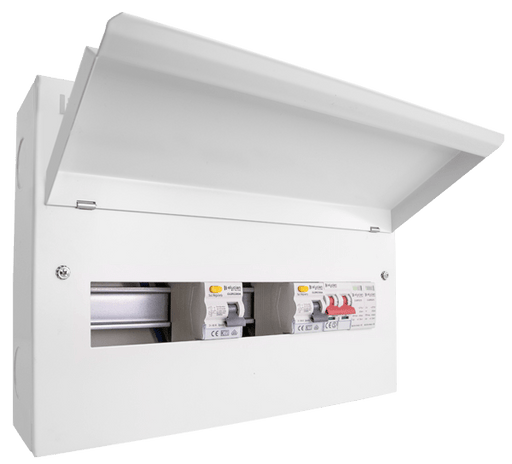 Scolmore CUEB16MSRCDSP8 Consumer Unit Split Load Spd 16 Way Elucian Metal Consumer Unit With 100a Mains Switch, 2 X 80a Rccb & 2 Pole 36mm Spd (8 Free Ways)