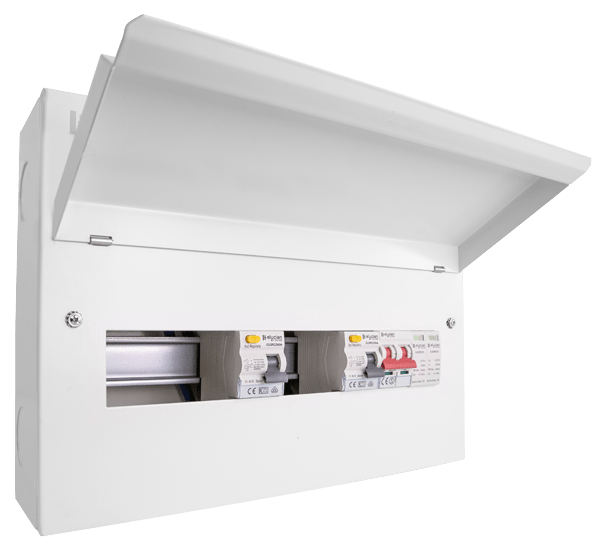 Scolmore CUEB16MSRCDSP8 Consumer Unit Split Load Spd 16 Way Elucian Metal Consumer Unit With 100a Mains Switch, 2 X 80a Rccb & 2 Pole 36mm Spd (8 Free Ways)