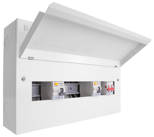 Scolmore CUEB18MSRCD12 Consumer Unit Split Load 18 Way Elucian Metal Consuner Unit With 100a Mains Switch & 2 X 80a Rccb (12 Free Ways)