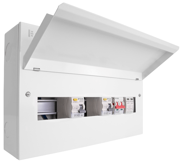 Scolmore CUEB18MSRCDSP10 Consumer Unit Split Load Spd 18 Way Elucian Metal Consumer Unit With 100a Mains Switch, 2 X 80a Rccb & 2 Pole 36mm Spd (10 Free Ways)