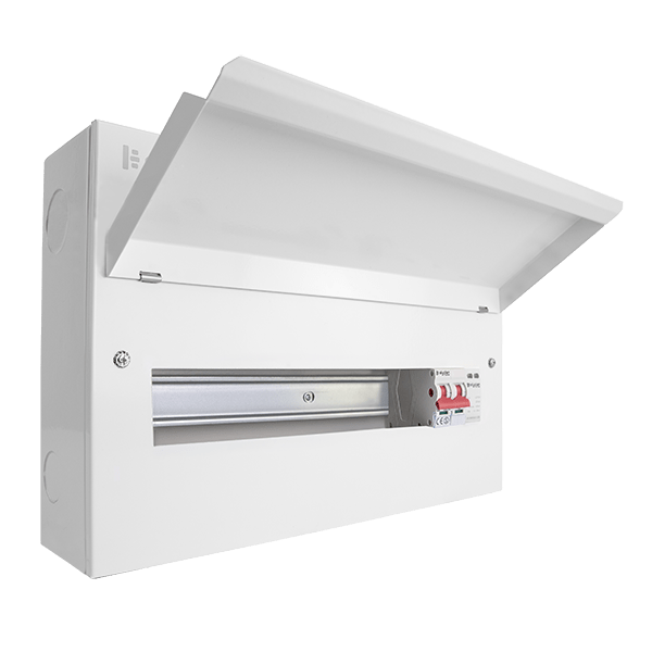 Scolmore CUEB18MSSP15 Consumer Unit Mainswitch And Spd 18 Way Elucian Metal Consumer Unit With 100a Main Switch & 18mm 2 Pole Spd (15 Free Ways)