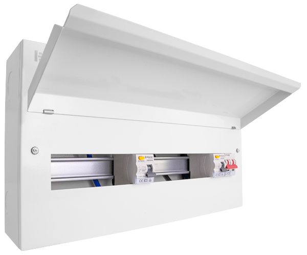 Scolmore CUEB22MSRCD16 Consumer Unit Split Load 22 Way Elucian Metal Consuner Unit With 100a Mains Switch & 2 X 80a Rccb (16 Free Ways)
