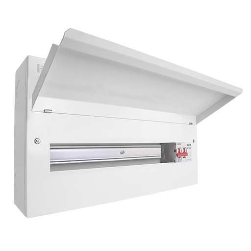 Scolmore CUEB22MSSP19 Consumer Unit Mainswitch And Spd 22 Way Elucian Metal Consumer Unit With 100a Main Switch & 18mm 2 Pole Spd (19 Free Ways)