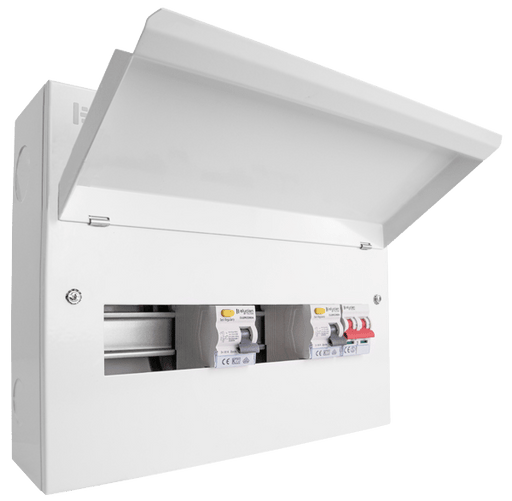 Scolmore CUEHIB14MSRCD8 Consumer Unit Combiboard 14 Way Elucian High Integrity Metal Consumer Unit With 100a Mains Switch & 2 X 80a Rccb (8 Free Ways)