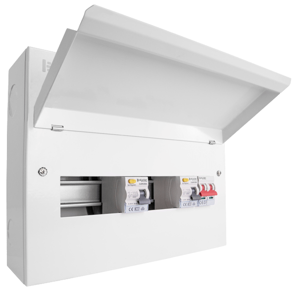 Scolmore CUEHIB14MSRCD8 Consumer Unit Combiboard 14 Way Elucian High Integrity Metal Consumer Unit With 100a Mains Switch & 2 X 80a Rccb (8 Free Ways)