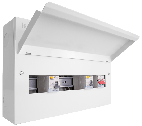 Scolmore CUEHIB18MSRCD12 Consumer Unit Combiboard 18 Way Elucian High Integrity Metal Consumer Unit With 100a Mains Switch & 2 X 80a Rccb (12 Free Ways)