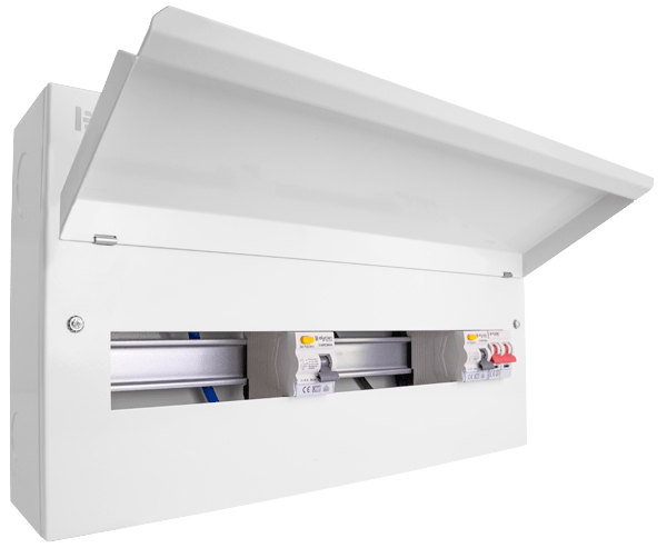 Scolmore CUEHIB22MSRCD16 Consumer Unit Combiboard 22 Way Elucian High Integrity Metal Consumer Unit With 100a Mains Switch & 2 X 80a Rccb (16 Free Ways)