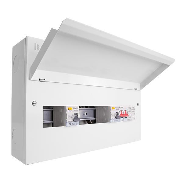 Scolmore CUEHIB22MSRCDSP14 Consumer Unit High Integrity 22 Way Elucian High Integrity Metal Consumer Unit With 100a Mains Switch, 2 X 80a Rccb & 2 Pole 36mm Spd (14 Free Ways)