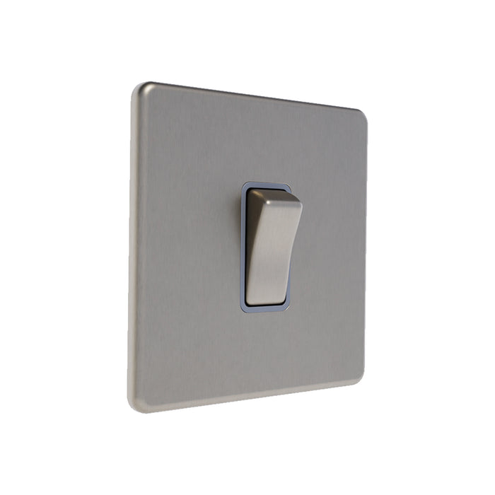 Caradok 1G 2Way 10A Switch Brushed Chrome Grey Insert