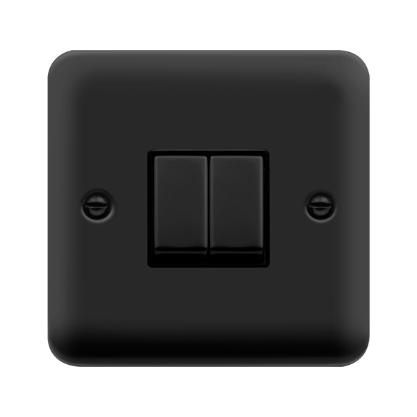 Scolmore DPMB412BK Deco Plus Matt Black 10AX Ingot 2 Gang 2 Way Plate Switch