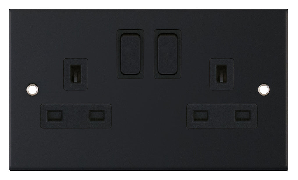 Selectric 5M Matt Black 2 Gang 13A DP Switched Socket with Black Insert