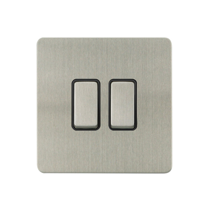 Caradok - The Ultra Flat - Brushed Chrome - FN013DME - 10AX 2G 2Way Switch Brushed Chrome, Black Insert