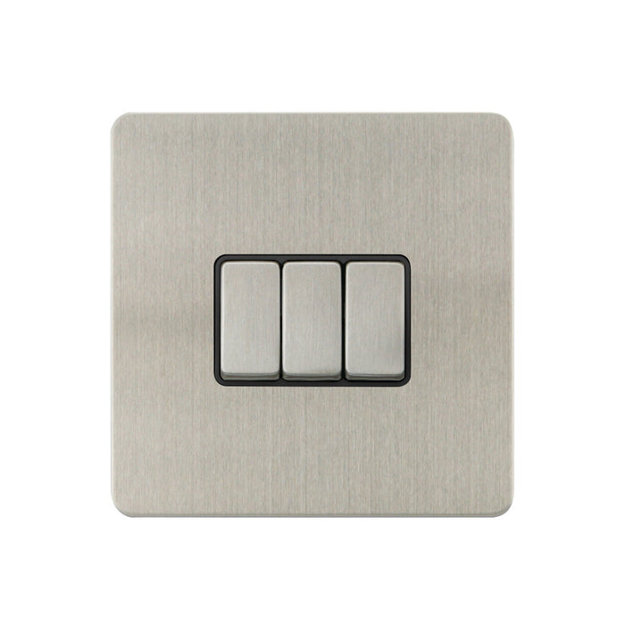 Caradok - The Ultra Flat - Brushed Chrome - FN015DME - 10AX 3G 2Way Switch Brushed Chrome, Black Insert