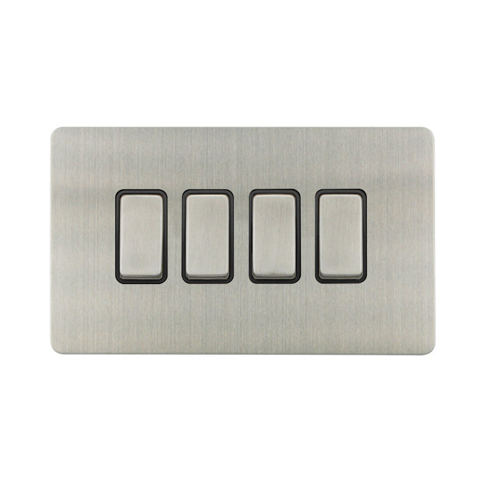 Caradok - The Ultra Flat - Brushed Chrome - FN017DME - 10AX 4G 2Way Switch Brushed Chrome, Black Insert