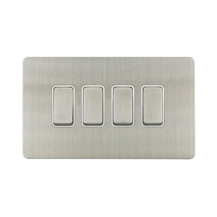 Caradok - The Ultra Flat - Brushed Chrome - FN017DMF - 10AX 4G 2Way Switch Brushed Chrome, White Insert