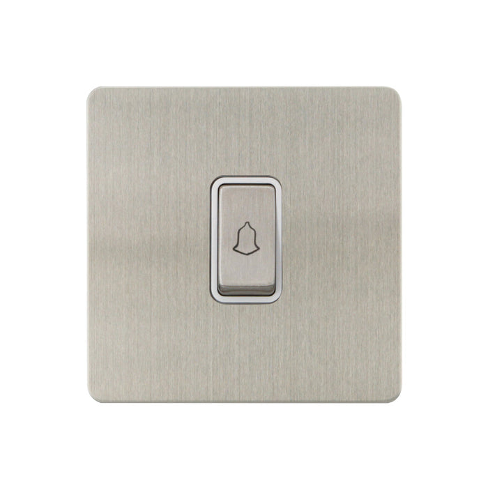 Caradok - The Ultra Flat - Brushed Chrome - FN024DMF - Retractive Switch c/w Bell Logo Brushed Chrome, White Insert