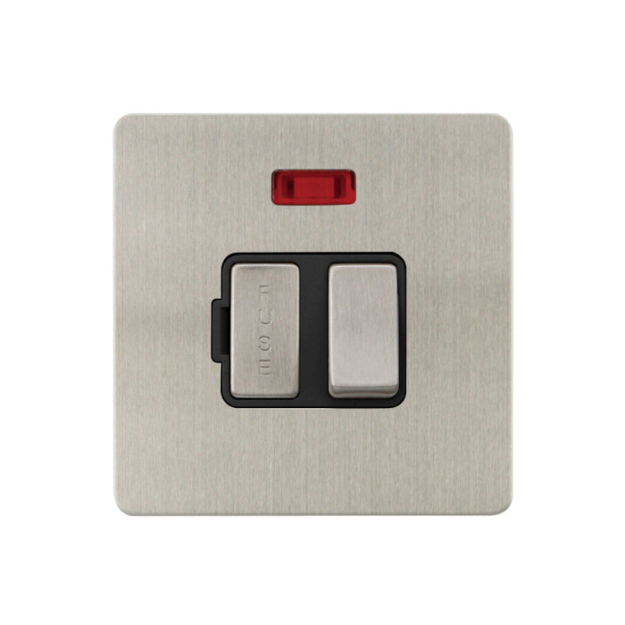 Caradok - The Ultra Flat - Brushed Chrome - FN056DME - 13A Switched Spur c/w Neon Brushed Chrome, Black Insert