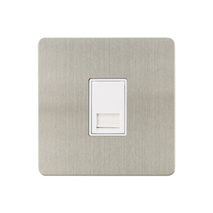 Caradok - The Ultra Flat - Brushed Chrome - FN111DMF - 1G Master Telephone Socket Brushed Chrome, White Insert