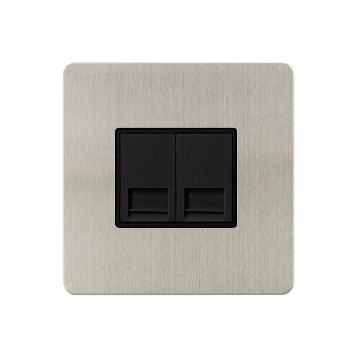 Caradok - The Ultra Flat - Brushed Chrome - FN113DME - 2G Secondary Telephone Socket Brushed Chrome, Black Insert