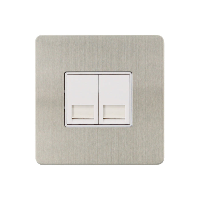 Caradok - The Ultra Flat - Brushed Chrome - FN113DMF - 2G Secondary Telephone Socket Brushed Chrome, White Insert