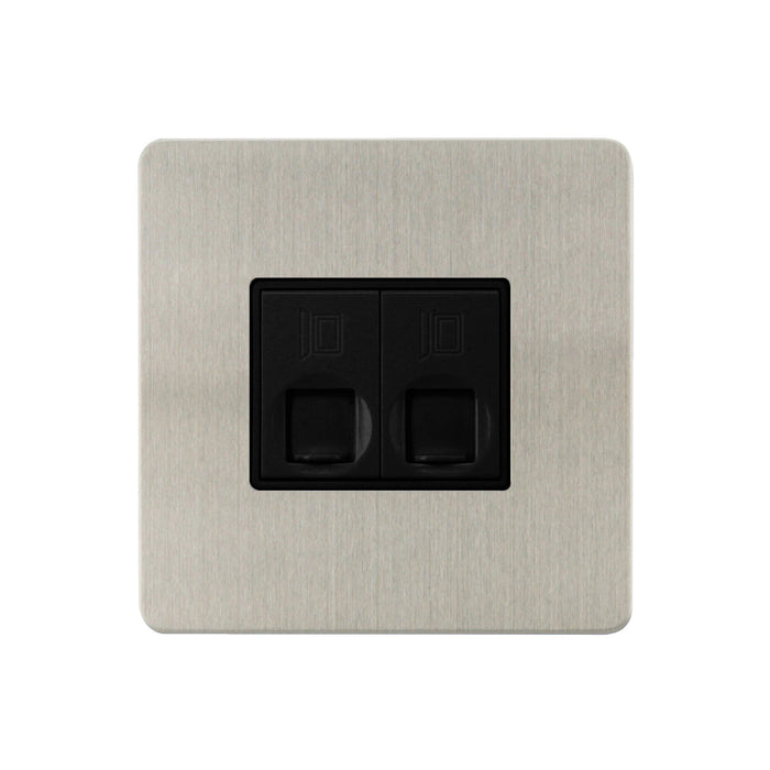 Caradok - The Ultra Flat - Brushed Chrome - FN115DMF - 2G RJ45 Cat 5 Socket Brushed Chrome, White Insert