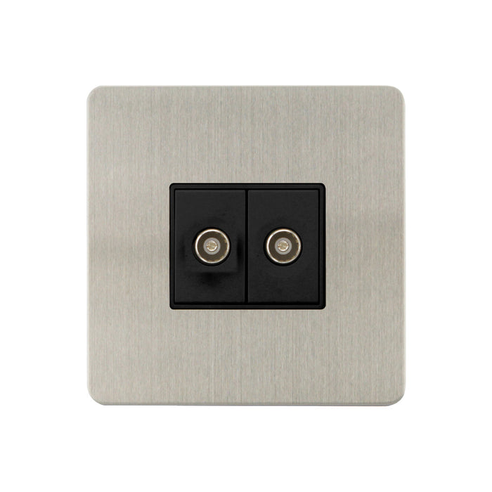 Caradok - The Ultra Flat - Brushed Chrome - FN161DME - 2G Coaxial Socket Brushed Chrome, Black Insert