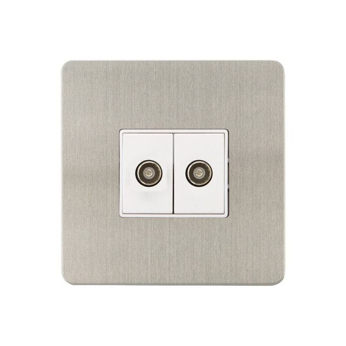 Caradok - The Ultra Flat - Brushed Chrome - FN161DMF - 2G Coaxial Socket Brushed Chrome, White Insert