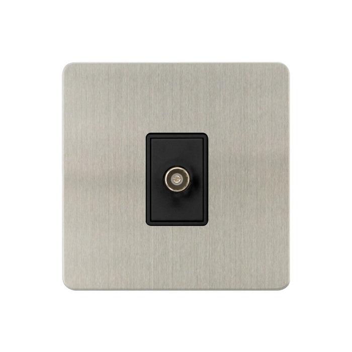 Caradok - The Ultra Flat - Brushed Chrome - FN163DME - 1G Isolated Coax Socket + 1 Branch Brushed Chrome, Black Insert