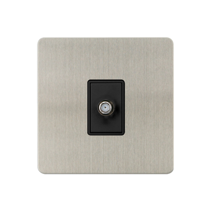 Caradok - The Ultra Flat - Brushed Chrome - FN166DME - 1G Satellite Socket Brushed Chrome, Black Insert