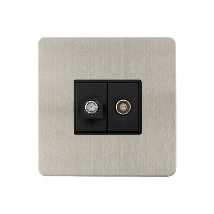 Caradok - The Ultra Flat - Brushed Chrome - FN170DME - Satellite Socket + Coaxial Socket Brushed Chrome, Black Insert