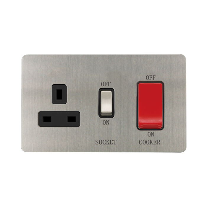 Caradok - The Ultra Flat - Brushed Chrome - FN208DME - 45A Cooker Control Unit Brushed Chrome, Black Insert