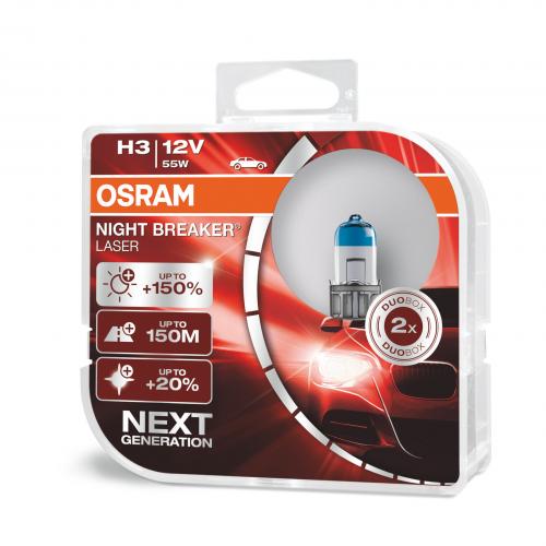 Osram 64151NL-HCB Halogen PK22s   55W H3 (453) Night Breaker Laser (Next Generation) 2 Halogen Bulbs