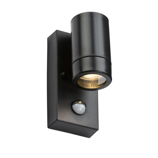 Knightsbridge EAPIR1BK EAMON - 230V IP44 GU10 Polycarbonate Single wall light with PIR - Black Outdoor Lighting Knightsbridge - Sparks Warehouse