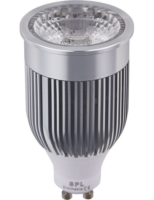 SPL LED GU10 MR16 PMMA 50x91mm 230V 520Lm 8W 2700K 827 38° AC Silver Dimmable 2700K Dimmable - DISCONTINUED