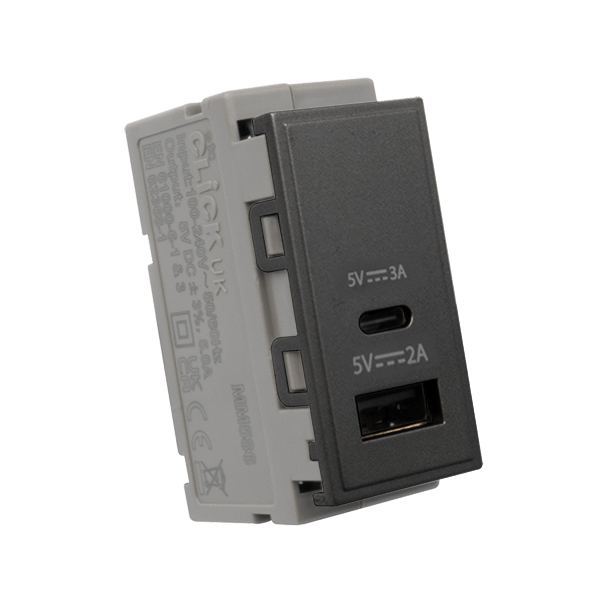 Scolmore MM586BK DUAL USB MODULE 2A TYPE A 3A TYPE C BK