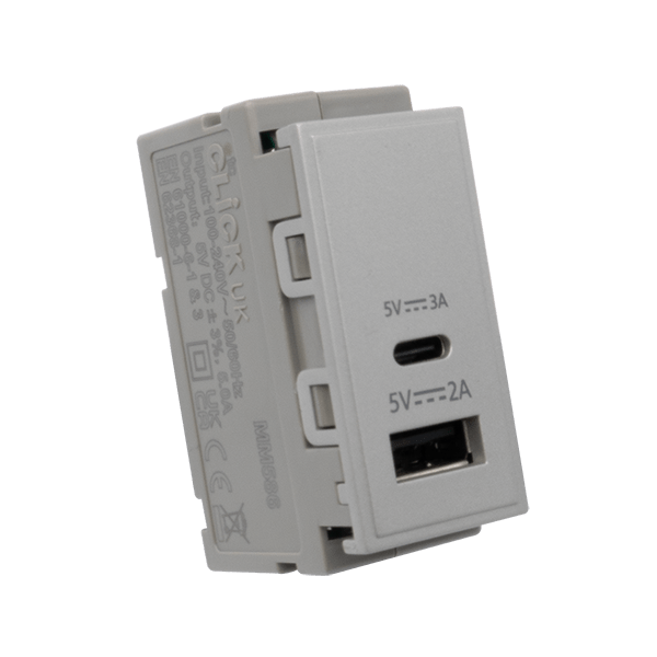 Scolmore MM586GY DUAL USB MODULE 2A TYPE A 3A TYPE C GY