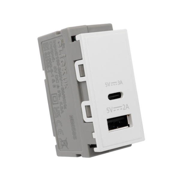Scolmore MM586WH DUAL USB MODULE 2A TYPE A 3A TYPE C WH