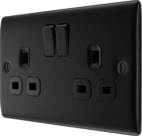 BG Nexus NFB22B 2 Gang Matt Black Switched Plug Socket 13 Amp