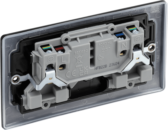 BG Nexus NFB22B 2 Gang Matt Black Switched Plug Socket 13 Amp