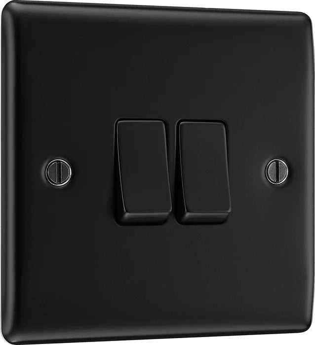 BG Nexus NFB42 Matt Black 10AX 2 Gang 2 Way Plate Switch