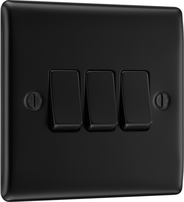 BG Nexus NFB43 Matt Black 10AX 3 Gang 2 Way Plate Switch
