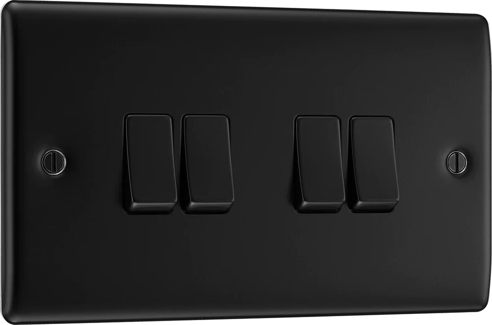BG Nexus NFB44 Matt Black 10AX 4 Gang 2 Way Plate Switch