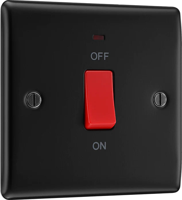 BG Nexus NFB74 Matt Black 45A Double Pole Switch With Indicator Single Plate