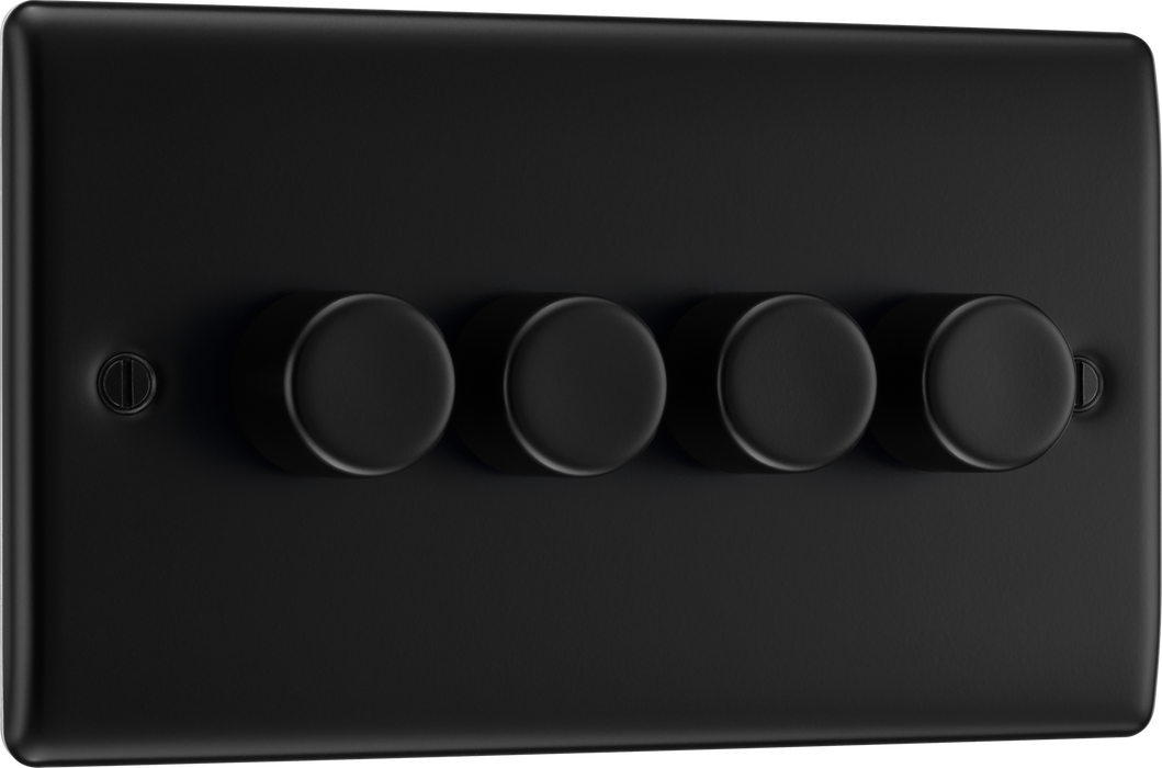 BG Nexus NFB84 Matt Black 4 Gang 2 Way Push LED Dimmer