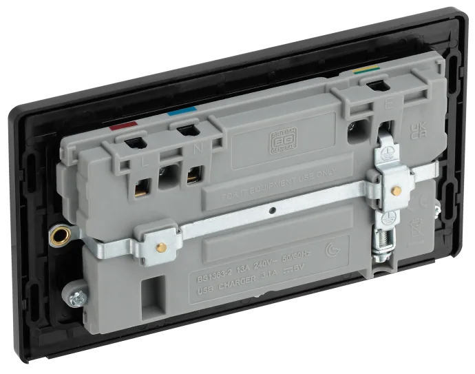 BG Evolve - PCDCP22U3B - Polished Copper (Black) Double Switched 13A Power Socket + 2 X USB (3.1A) BG - Evolve - Screwless Polished Copper BG - Sparks Warehouse