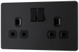 BG Evolve - PCDMB22B 2 Gang Matt Black Switched Screwless 13amp Plug Socket BG - Evolve - Screwless Matt Black BG - Sparks Warehouse