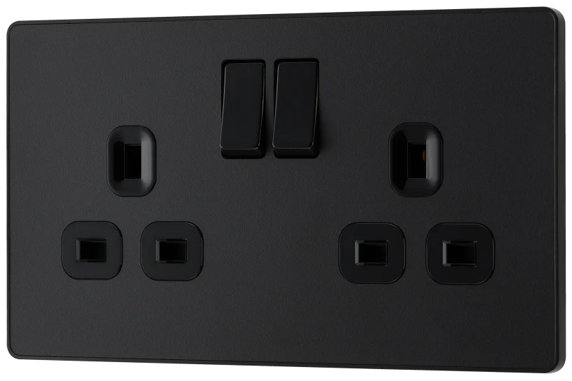 BG Evolve - PCDMB22B 2 Gang Matt Black Switched Screwless 13amp Plug Socket BG - Evolve - Screwless Matt Black BG - Sparks Warehouse