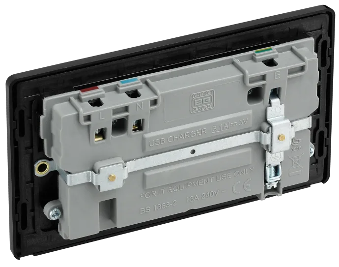BG Evolve - PCDMB22U3B - Matt Black (Black) Double Switched 13A Power Socket + 2 X USB (3.1A) BG - Evolve - Screwless Matt Black BG - Sparks Warehouse