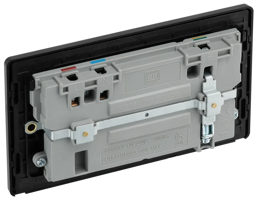 BG Evolve - PCDMB22UAC30B - Matt Black (Black) Double Switched 13A Power Socket + USB C 30W + USB A (2.1A) BG - Evolve - Screwless Matt Black BG - Sparks Warehouse